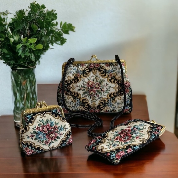 Handbags - VINTAGE Flower Tapestry Bag with Matching Accessories